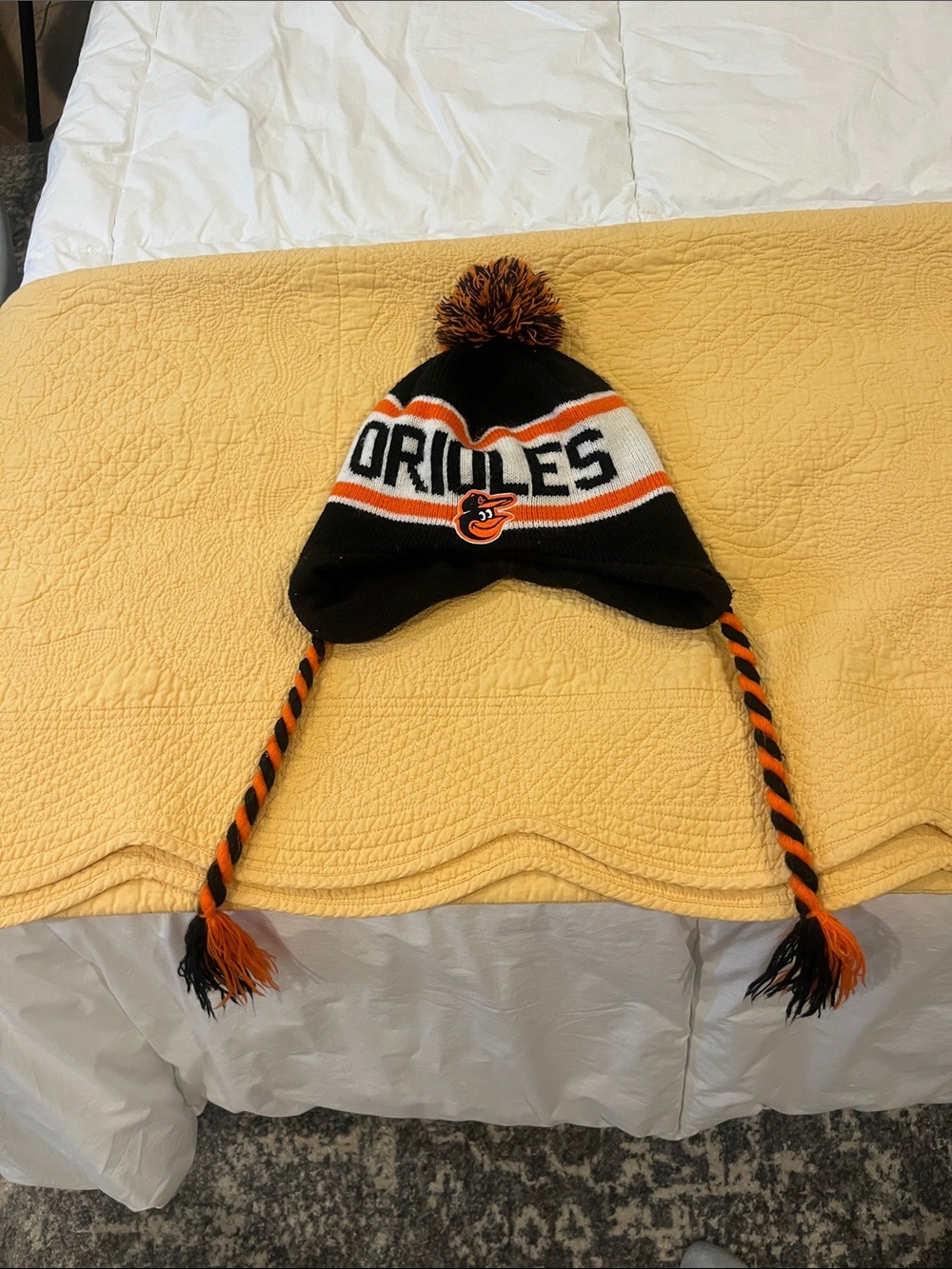 Baltimore Orioles Kids Black & Orange Pom Earflap Knit Hat